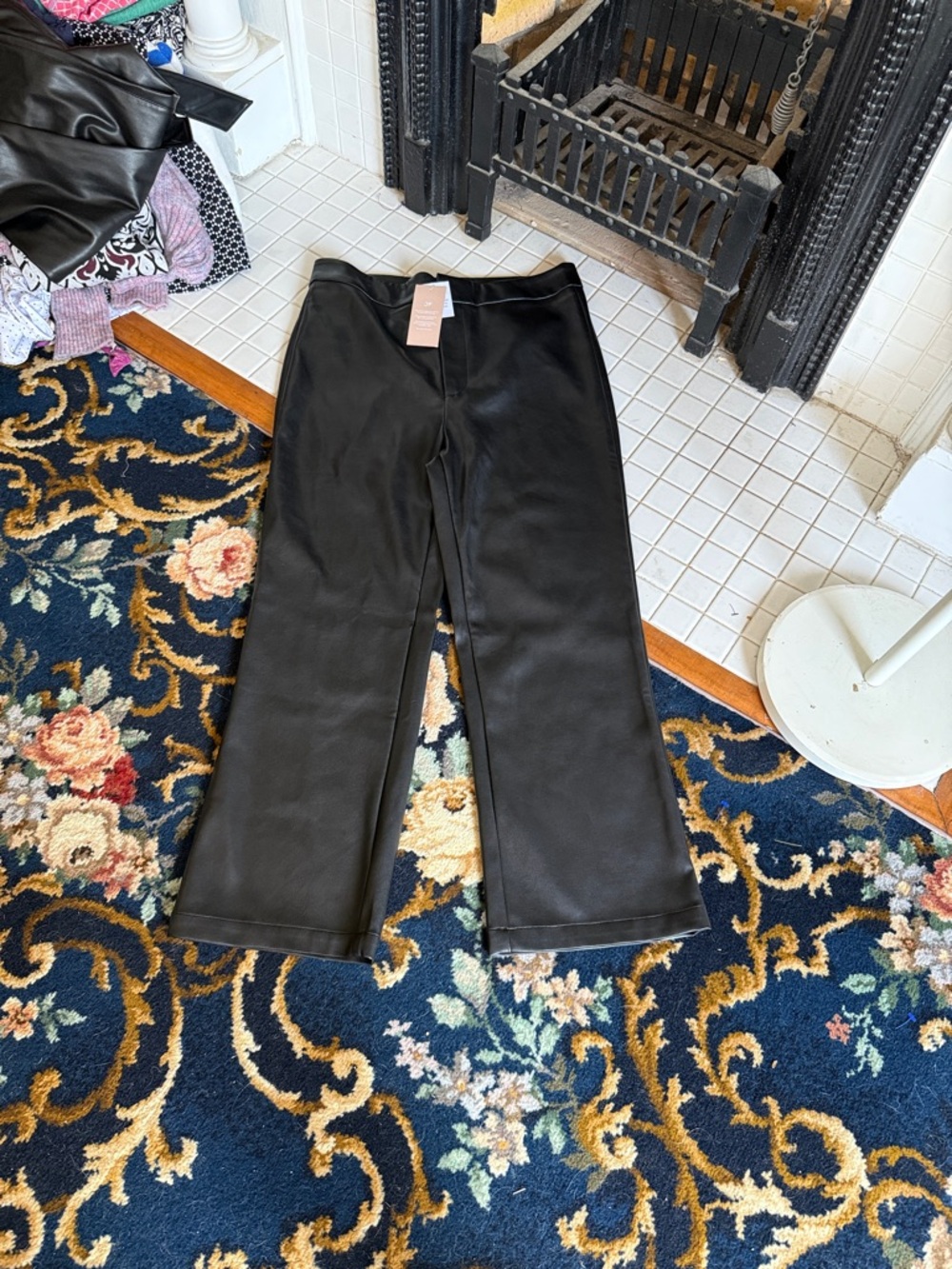 JustFab Black Vegan Leather Wide-Leg Pants- NWT